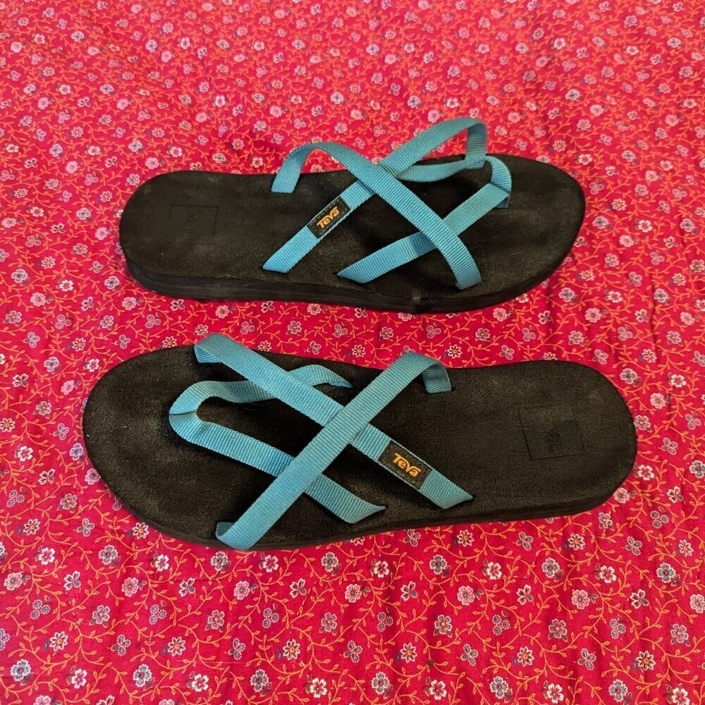 Teva Olowahu Mush Foam Strappy Flip Flop Thong Sandal Slipper Turquoise Size 9 - Picture 3 of 5